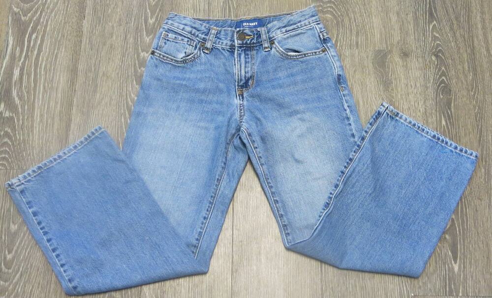 OLD NAVY Loose Jeans Adjustable Waist Boys 8 Regular Cotton Pockets Blue School